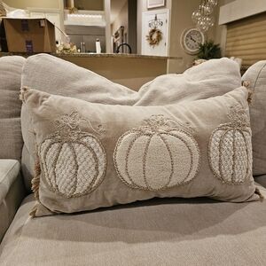 Embroidered Pumpkin Accent Pillow - Cream